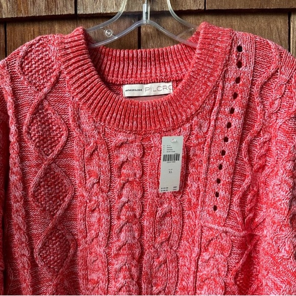 NWT Anthropologie Pilcro Jasmine Red Cable Knit Oversized Sweater - XL - Picture 6 of 9